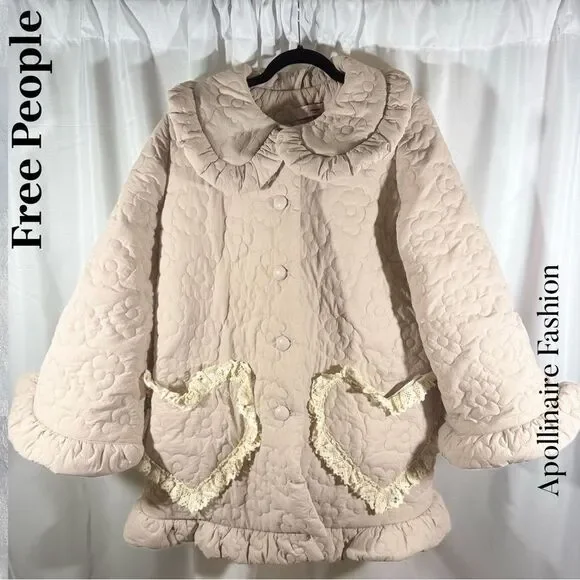 Free People by Dreamers Rebels Heart Puffer Coat in Blush Medium New